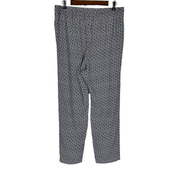 Talbots Drawstring Elastic Waist Pant size Large Navy White Geometric Print - Picture 2 of 7